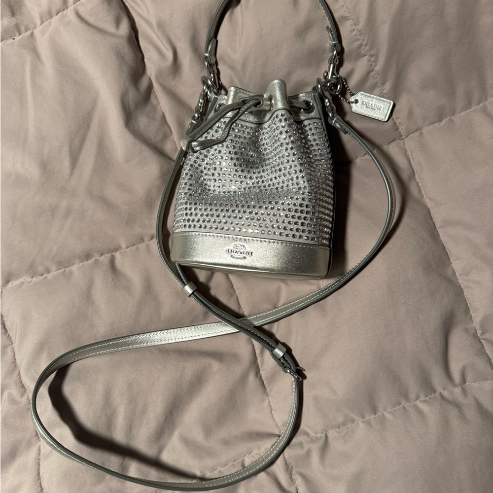 Coach Mini Bucket Bag in Silver with Crystals